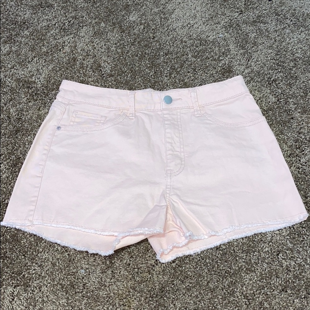 Raw hem pink denim shorts